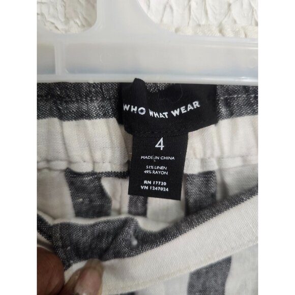 Linen Rayon Blend Striped Shorts With Belt Who What Wear Size 4 Black & W - Picture 2 of 6